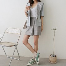 [바보사랑] 여자 봄 여름 데일리 루즈핏 체크 벨티드 랩 스커트[옷자락]