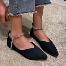 DFMEI 스틸레토 플랫 체인 일자 스트랩 빈티지 레오파드 단화녀