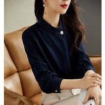 휴드 그랜드 네이비 원버튼 블라우스
