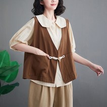 여성 코튼 린넨 베스트 재킷 데일리룩 하늘비즈 C15 S096B377