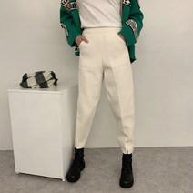 밴딩 사선 핀턱 9부 니트 배기 팬츠