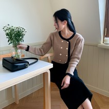 더블버튼배색가디건