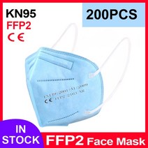 KN95 마스크 CE FFP2 얼굴 마스크 5 겹 필터 보호 건강 관리 통기성 입, 08 Blue 200pcs