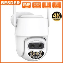 CCTV 방범 보안 감시 IP 카메라 현관 문 스마트폰 가정용 매장 무선 초소형 펫 씨씨티비 besder 8mp 4mp 듀얼 len ptz ip wifi 8x 디지털 줌 ai, 8mp 128gb 카드 추가, 오 플러그