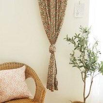 [천삼백케이] [바이지미] 작은창가리개커튼-촤르르 핏 민트플라워 (가로85cm x 세로120cm)
