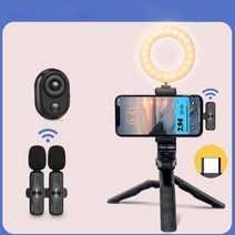 유튜브시작하기 인터넷방송셋팅 방송셋팅 vlogging kit video 촬영 장비 삼각대 마이크 led 라이트 폰 홀더 사진 조명 카메라 youtube 세트, 2 마이크 type-c 세트