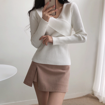 워너비몰 [무배/당일배송] 기획 탄탄 사선 랩 골지 니트 [4 color]