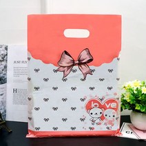 사각 핑크리본 비닐쇼핑백 50매_럭키데이몰 귀여운 팬시점 옷가게 의류매장 고급 비닐선물가방, 사각 핑크리본 소형 50매_럭키데이몰