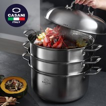 [이태리][정품] 까사니 쿠치나 IH 3단스티머 32cm 찜기 스텐 인덕션 대용량 대게 수육 고기 랍스터 찜솥 찜, 단일속성