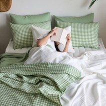 자연을 담은 바람 솔솔 뱀부 시어서커 2겹 여름이불, Q 세트, 올리브그린