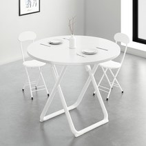 domiheat 접이식 식탁 테이블 접이식 의자 다용도, 흰색 원형 테이블+의자 2개