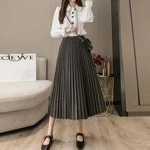 다이뻐 DAIBBU 리틀깽스 자체제작 백화점퀄리티 도톰한 여성스러운 솔리드 따뜻한 니트 모직 주름 플리츠 롱스커트