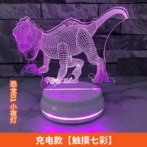 아크릴 캐릭터 조명 무드등 수유등 수면등 LED 아크릴 인테리어 10대 친구 생일 선물 아이 방 꾸미기 수면 취침 자취방 등 공룡 티라노 사우르스 드래곤, 공룡 01 칠색 터치 충전