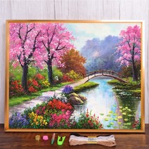 보석십자수 창업 도구 풍경 벚꽃 나무 사전 인쇄 크로스 스티치 자수 전체 키트 수공예 뜨개질 취미 재봉, HMA70931_30x40cm_14CT 실크 스레드