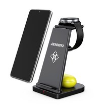ARSOBIYA 3in1 갤럭시워치 무선충전기 멀티 삼성기기 충전거치대, 블랙, 1개