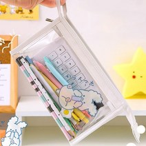 [곰인형/스티커포함] 투명 PVC필통 다용도 파우치 친구선물, 화이트투명
