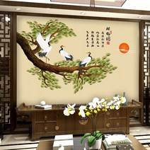 벽면데코 튤립 티비 배경 스티커벽지 자 접착 침실 응접실이 있다 3D 입체 위 일러스트스티커 2065103645, 16 .소나무와 학 도모함