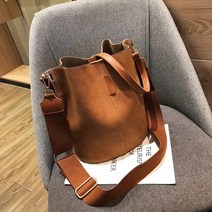 레트로 대용량 서리로 덥은 PU 가죽 숙녀 원 숄더 휴대용 메신저 버킷 백 갈색 여성 가방