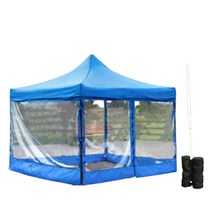 체육대회 천막 프레임+지붕+4면 투명바람막이+고정모래주머니 4p 세트 2.5x2.5m 색상다양, 2.5X2.5 블루