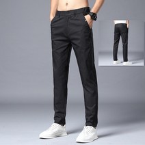 puildaug 얇은 여름 바지 조커 단색 캐주얼 바지 탄성 허리 슬림 통기성 스트레칭 남성 바지