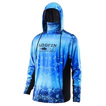 KOOFIN GEAR퍼포먼스 낚시 후드 페이스 마스크 UPF50 자외선 차단 셔츠 후드 긴소매 드로스트링 포켓 포함 초록색., Medium, Blue, Blue