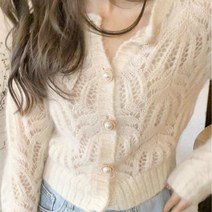 여성 환절기 봄 얇은 가디건 허리 짧은 꽃무늬 외투 자켓 카디건 부드러운 니트 빅