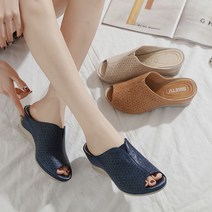 펀칭 아일렛 오픈토 6cm 웨지힐 3컬러 230-260 21m0460 뮬 샌들 슬리퍼