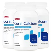 GNC 코랄 칼슘 마그네슘 & 비타민 D3 400mg 캡슐 글루텐 프리, 180개입, 3개