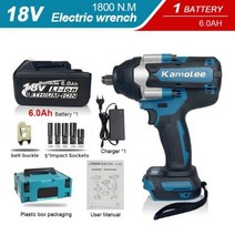 Kamolee1800 NM 하이 토크 90Ah 9000mAh 브러시리스 전기 임팩트 렌치 마끼다 18V 배터리용, EU+One6.0AH BAT Plastic