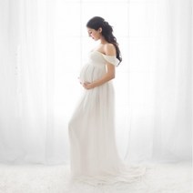 여성 빅사이즈 임부복 드레스 원피스 만삭 셀프 촬영 사진 쉬폰 롱 여신드레스 화이트 핑크