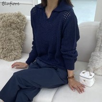 홀가먼트 산드로 아일렛 카라 니트 네이비 BFC506
