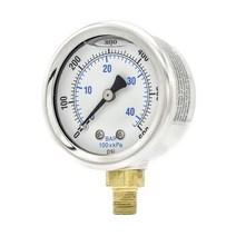 PRO-EDGE INDUSTRIAL PNEUMATICS AND CONTROLS 액체 충전 하단 마운트 압력 게이지 5.1cm(2인치) 다이얼 0-600 PSI 0.3cm(1/