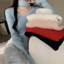 데일리 봄 하이틴 무지 긴팔 초커 니트 티셔츠