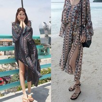 Happy shopping 에스닉 패턴 루즈 태슬 맥시 롱원피스 (3color)