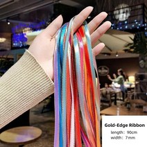 DIY 헤어 브레이드 90cm 믹스 컬러풀 로프 아프리카 여아용 포니테일 여성 스타일링 액세서리 도구 10 개, [05] Gold-Edge Ribbon