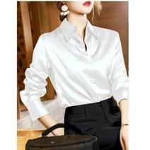 품질 럭셔리 여성 셔츠 우아한 오피스 버튼 긴 소매 모미 실크 크레페 새틴 블라우스 비즈니스 숙녀 탑