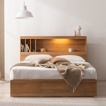 [삼익가구]클로드 책장형 LED 4단 수납 침대 슈퍼싱글 퀸 SS Q, 05. 퀸 침대(매트리스 제외), 오크