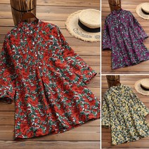 ZANZEA 패션 루즈 캐주얼 반팔 여성 탑스 가을 꽃 프린트 셔츠 블라우스