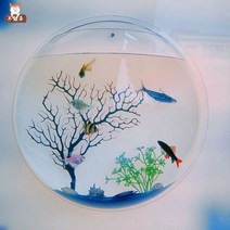 물멍 벽걸이 어항 수경재배 화분 수초 인테리어 원형 아크릴 물고기 가정용 수족관, 원형 420mm 투명 거대 모델