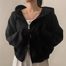 쪼예 데일리 투웨이 크롭 후드 집업