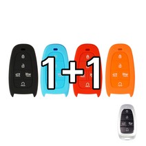 리미트 1+1 현대 뉴 5버튼 쏘나타 DN8 스마트 키 실리콘 케이스, 블랙+스카이블루