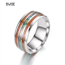 나무반지 돈잘버는 돈들어오는 우드링 BWISE 남자 스테인레스 스틸 반지 하와이 코아 나무 전복 쉘 인레이 돔 약혼 웨딩 밴드 쥬얼리