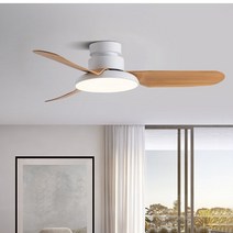 천장조명 실링팬 인테리어조명 가정용 led 이있는 식당 거실 용 원격 제어가있는 적인 저층, 흰 나뭇결, 220v