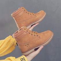 전문 제공 여자 숏부츠 단 내 빅사이즈 워커부츠 여성 가죽부츠 스트랩 2022 겨울 가을 옐로 장화