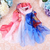 DFMEI.실크 스카프.Silk scarf.봄여름 스카프 여교치 스카프 롱 래쉬가드 비치타월 얇은 양생화 모란 스카프