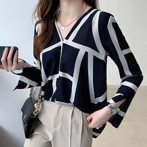 요모조모 2290 기하학 라인 패턴 블라우스