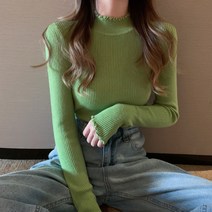 긴팔 이너셔츠 페블럼라인 반폴라 스웨터 여성 봄가을 스키니핏 화이트 이너티셔츠 이너웨어 니트상의 2576534238