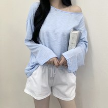 봄 여름 가을 데일리룩 코디 이너 티셔츠 오프숄더 슬라브긴팔티