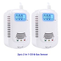 2 In 1 프로판 부탄 CO 센서 AC90V-240V EU 플러그 DC9V 배터리 구동 가연성 가스 감지기 화재 경보 LED 플래시 85dB 사운드, [06] 2pcs CO Gas Alarm