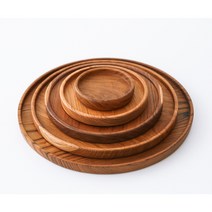 삼림목 티크 우드 플레이트 원형 접시 디저트 브런치 원목 나무 캠핑 그릇, 원형 플레이트 20cm, 1개